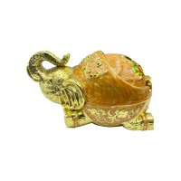 スチール製灰皿　金オレンジ　タイ象　 人気土産 灰皿 インテリア アジア風