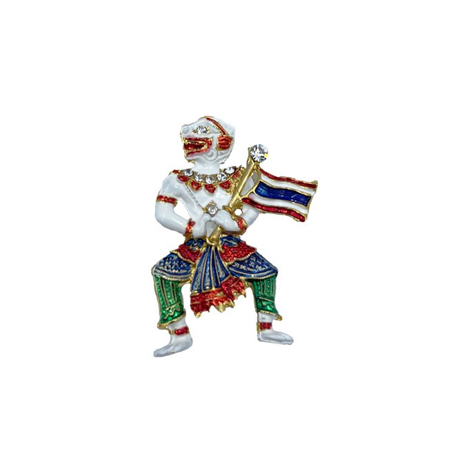 ブローチ　タイの国旗を振る猿神ハヌマーン